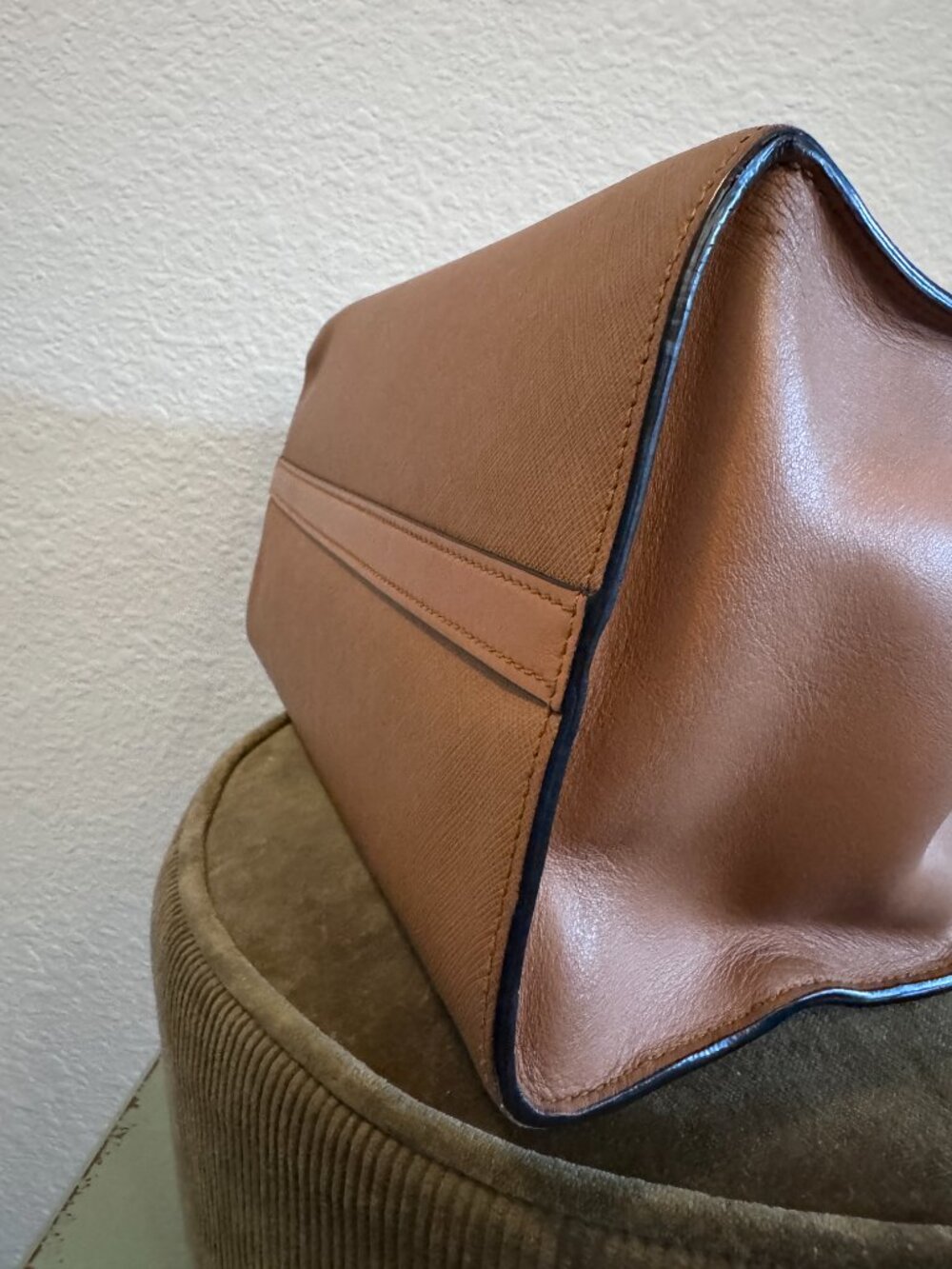 Prada Saffiano Leather Brown Tan Satchel Tote Crossbody Bag - Picture 8 of 14